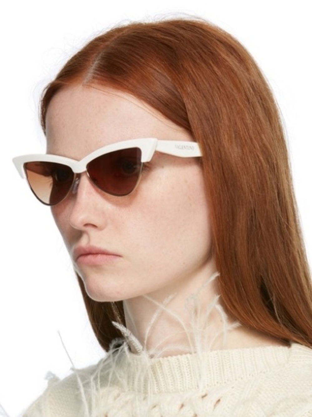 Valentino Off-White Cat-Eye Sunglasses